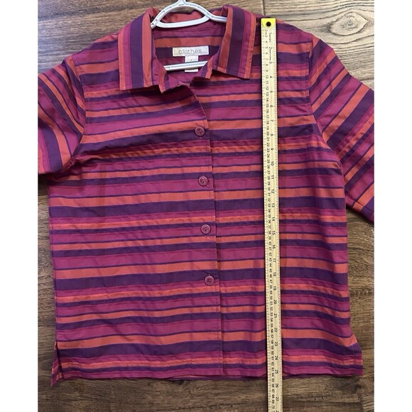 c.l.o.t.h.e.s. L Striped Button Front Jacket Top 3/4 Sleeve Magenta Purple - Picture 7 of 7